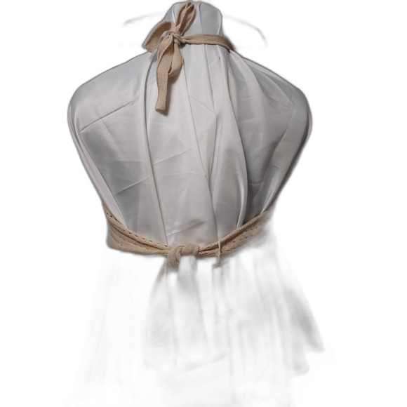 NWT No Comment top Womens Large Tan Orange Pink Striped Crochet Tie Halter Tank - Picture 2 of 6